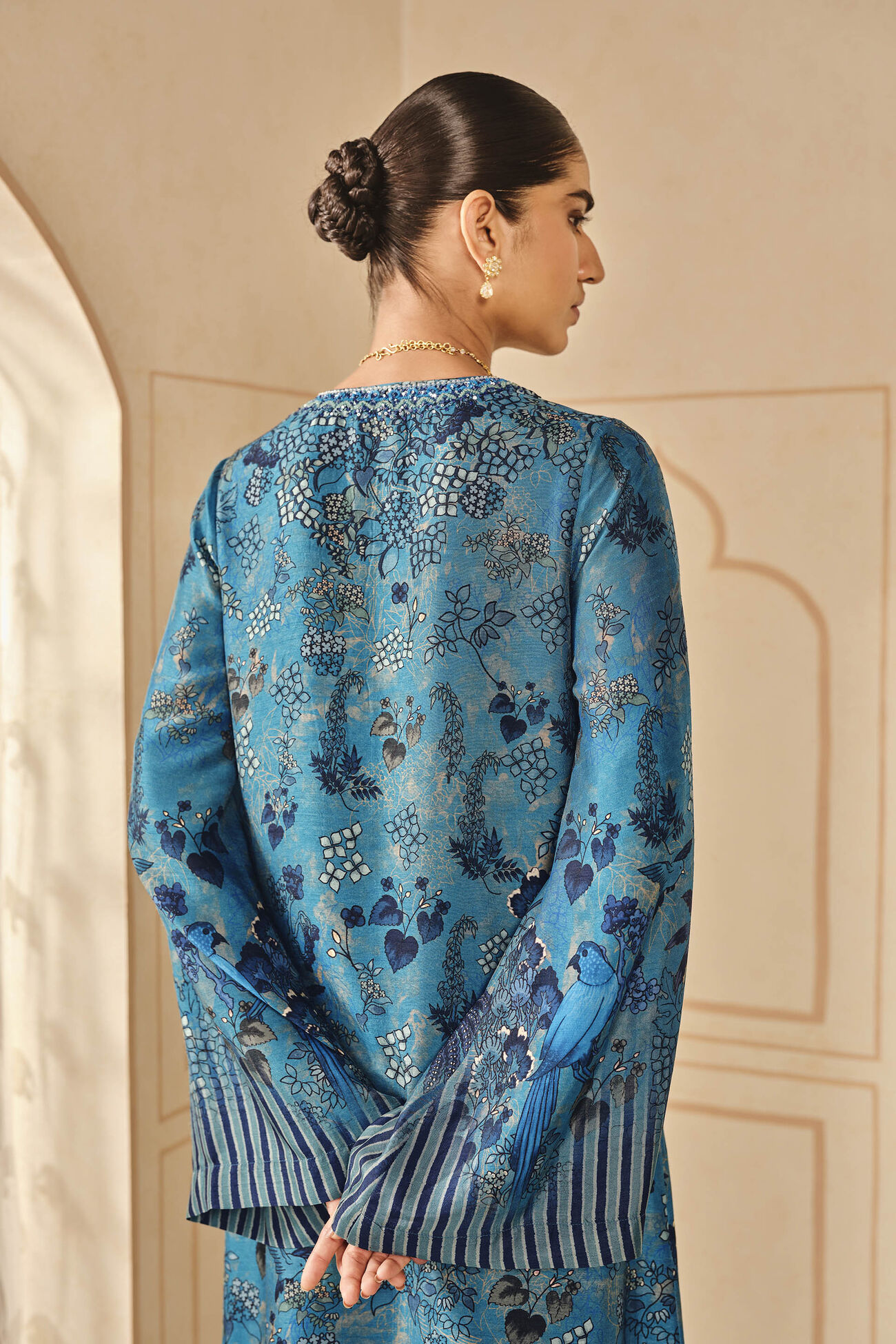 Avis Printed Silk Kaftan - Blue, Blue, image 6